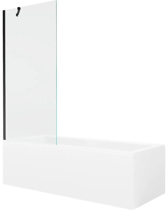 Mexen Cubik wanna prostokątna 150 x 70 cm z obudową i parawanem 1-skrzydłowym 80 cm, transparent, czarny - 550315070X9508000070