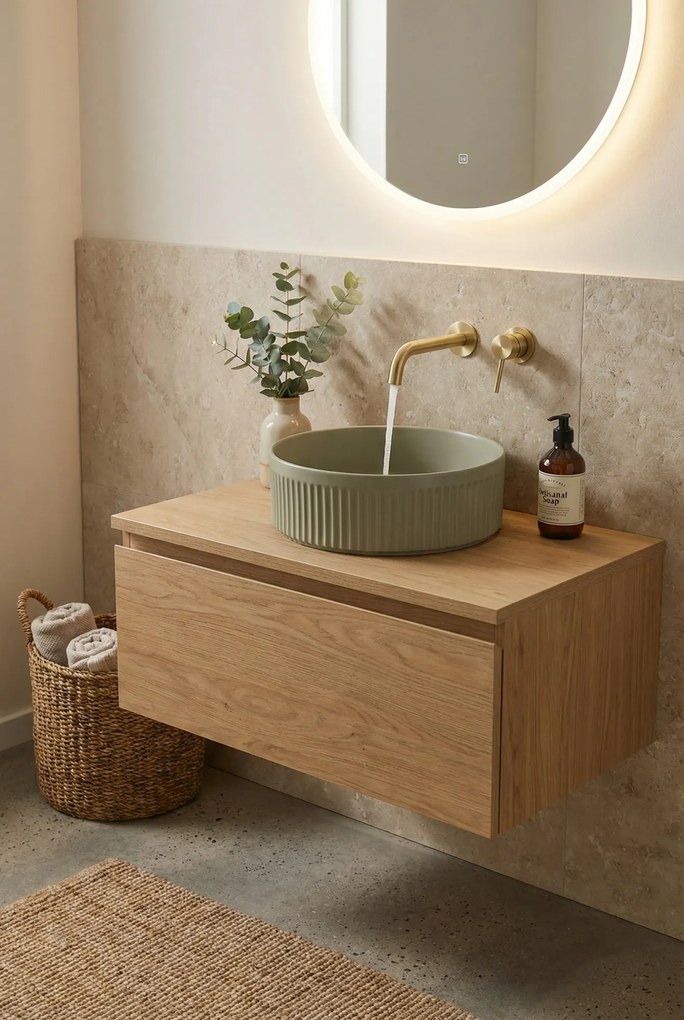 Oliwkowa okrągła umywalka na blat N7-T02