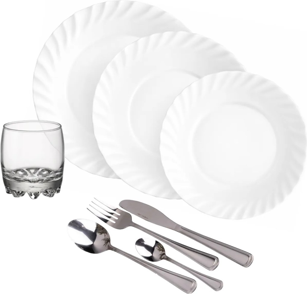 Bormioli Rocco 48-częściowy zestaw obiadowy z sztućcami Prima & Hanna