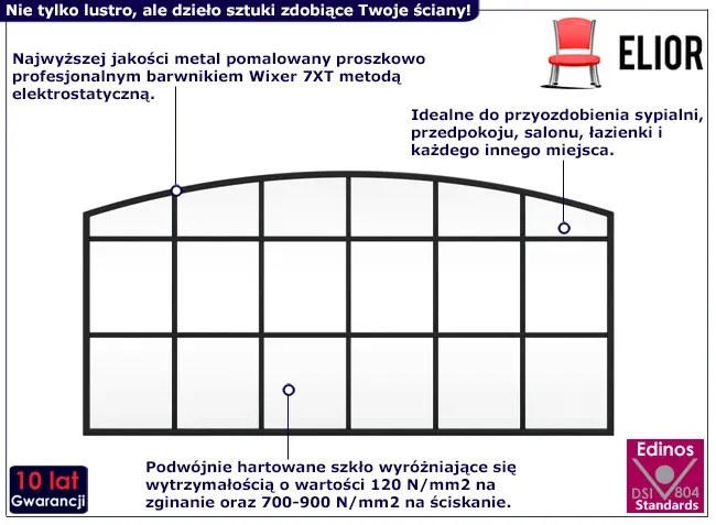 Lustro ścienne w czarnej metalowej ramie - Gromix 4X