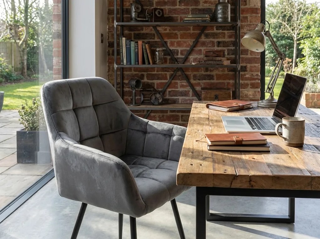 Szare krzesło jadalniane MARLEN VELVET z czarnymi nogami