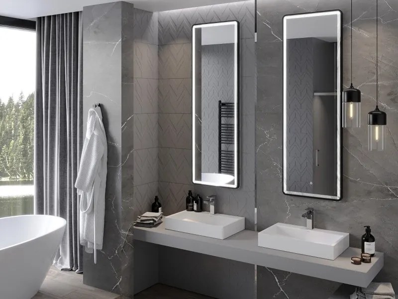 Mexen Coro lustro łazienkowe podświetlane 50 x 150 cm, LED 6000K, antypara, rama czarna - 9817-050-150-611-70