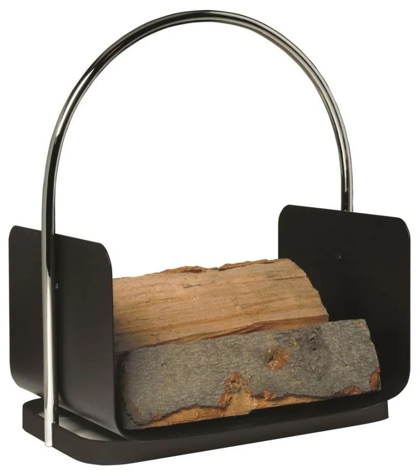 Metalowy kosz na drewno z uchwytem 50x41 cm czarny