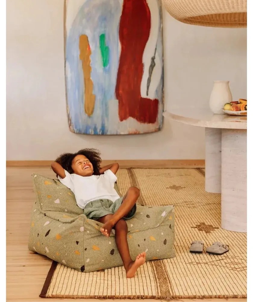 Zielony dziecięcy worek do siedzenia z materiału bouclé/z tkaniny szenilowej Terrazzo Chair – Wigiwama