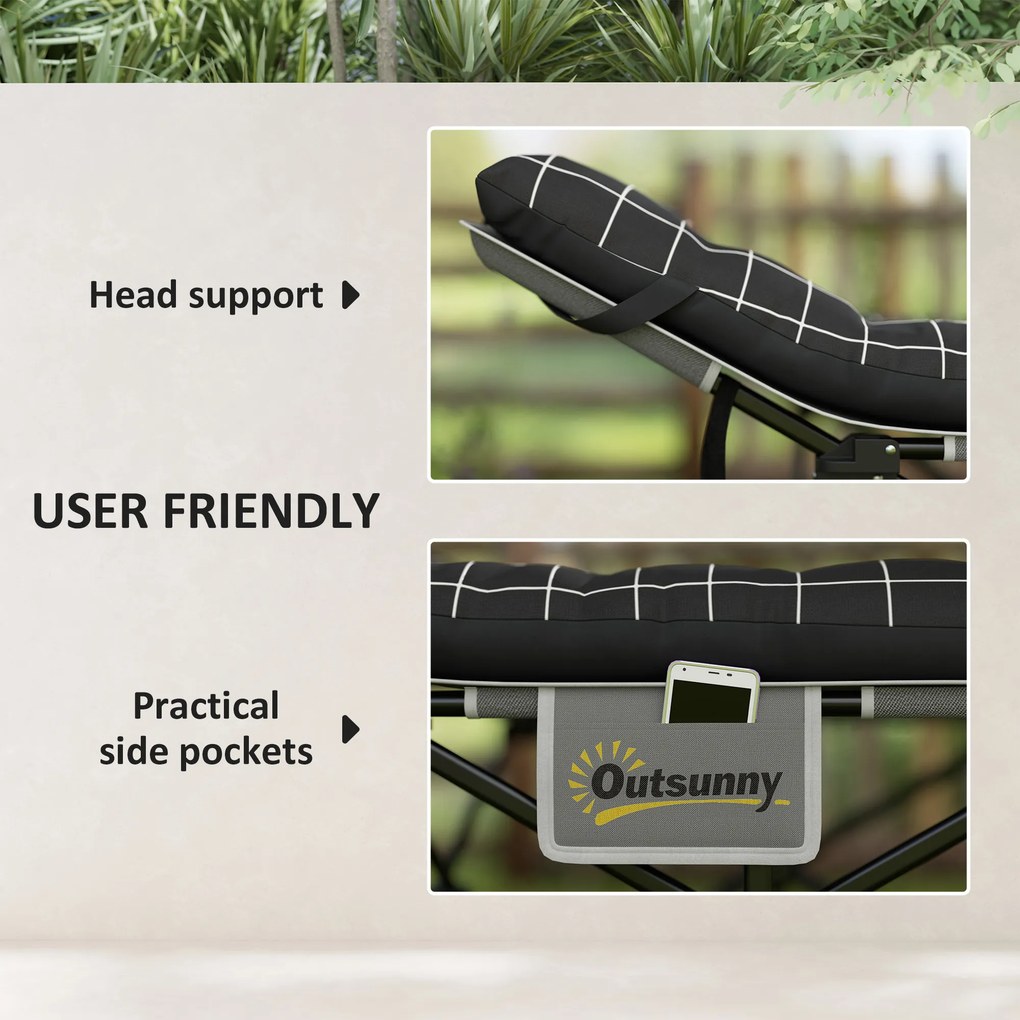 Outsunny Składane łóżko campingowe, z materacem, ergonomiczne, metalowy stelaż, Czarne