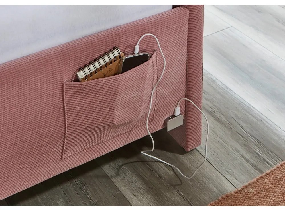 Różowe tapicerowane narożne łóżko dziecięce bez stelaża 90x200 cm Cool – Meise Möbel