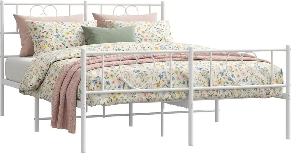 Białe metalowe łóżko małżeńskie 160x200 cm S7-L15