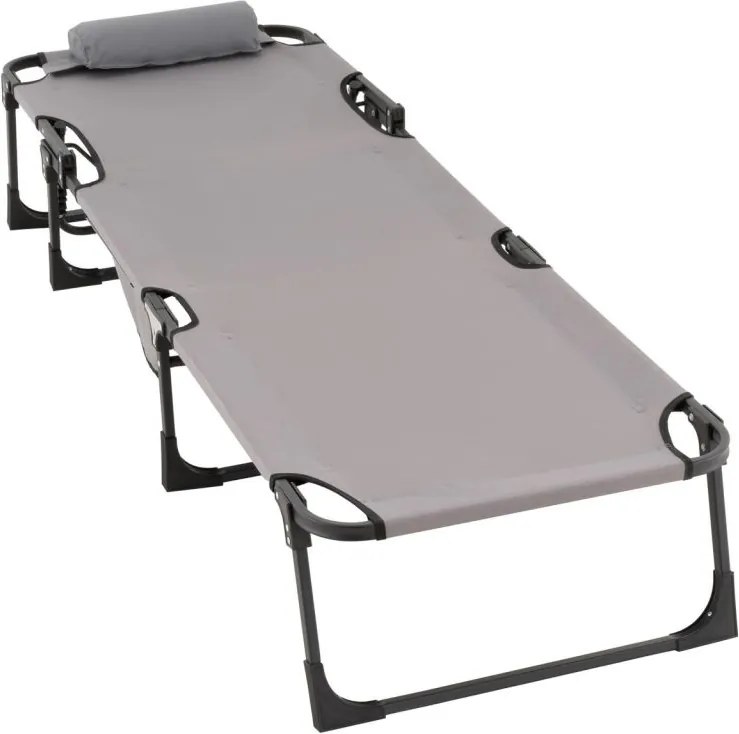 Składana leżanka, szara, poliester, wymiary: 182 x 60 x 30cm