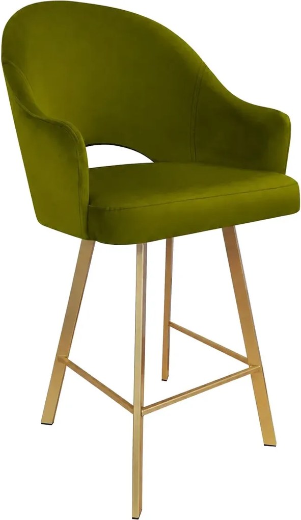 Hoker Velvet krzesło barowe tkanina Welur podstawa metalowa : Kolor nogi - Złota profil, Kolor tkaniny - VELVET - BL75, Typ siedziska - Siedzisko stałe