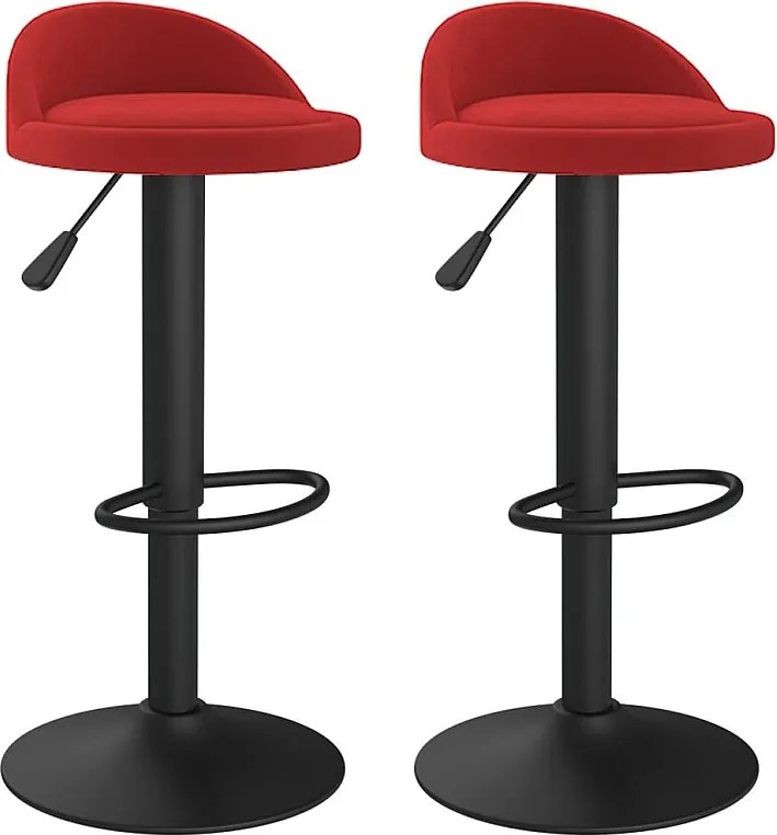 Zestaw 2 Stołków Barowych z Czerwonego Weluru Burgundzkiego - Wygodne i Eleganckie