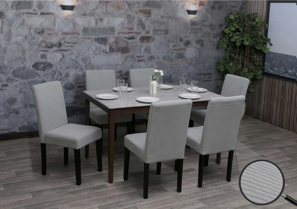 Krzesło do jadalni Littau Cord (zestaw 6 sztuk),  jasnoszary, ciemne nogi