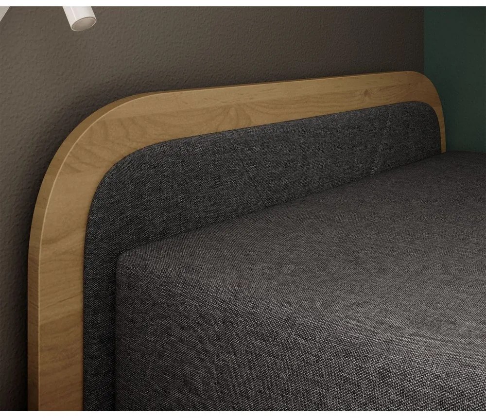 Tapicerowane/z płyty wiórowej łóżko jednoosobowe ze schowkiem z materacem 80x190 cm w kolorze ochry/ciemnoszare Parys – ELTAP