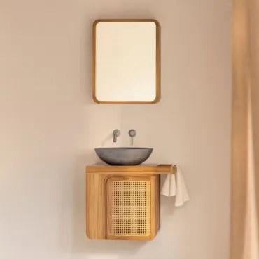 Zestaw Wiszących Mebli Łazienkowych Z Drewna Tekowego Georgy Drewno Tekowe & Okrągły Szary - Sklum