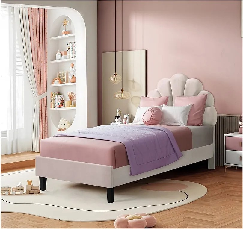 Łóżko w kształcie muszli z aksamitu "Manon" - 90 x 190 cm - Beżowy - Dla Dzieci