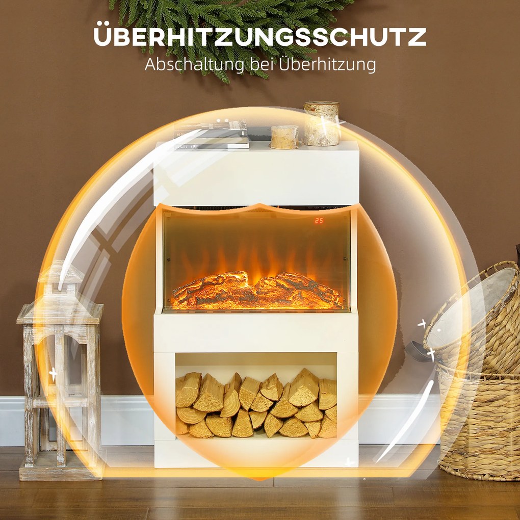 HOMCOM Elektryczny kominek, 2 poziomy grzewcze, 6 kolorów płomieni, termostat, pilot, biały | Aosom PL