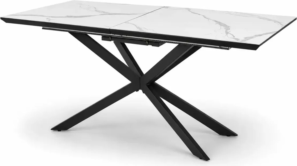 Stół rozkładany Derby 160–200 cm biały marmur – ceramika / MDF lakierowany, nowoczesny glamour