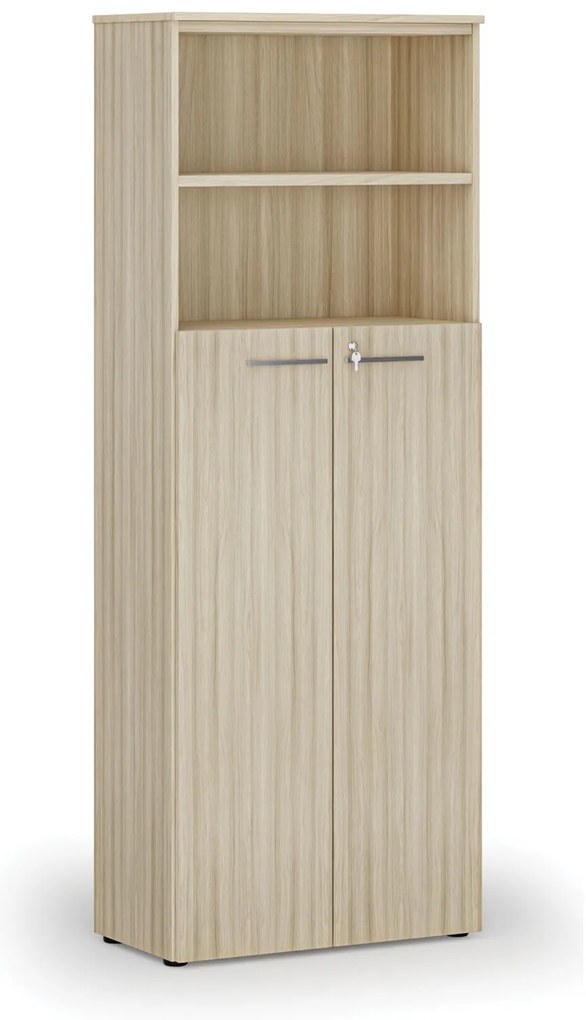 Szafa biurowa kombinowana PRIMA WOOD, drzwi na 4 poziomach, 800 x 420 x 2128 mm, dąb naturalny