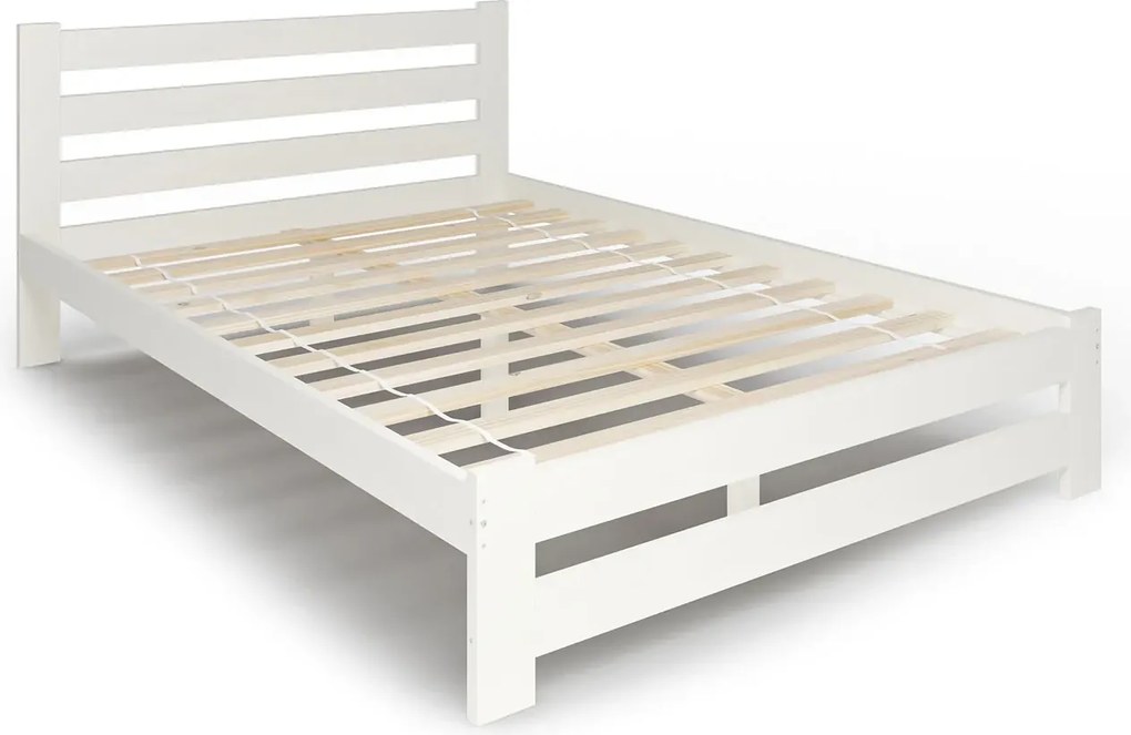 Białe sosnowe podwójne łóżko z zagłówkiem 140x200 L1-H99