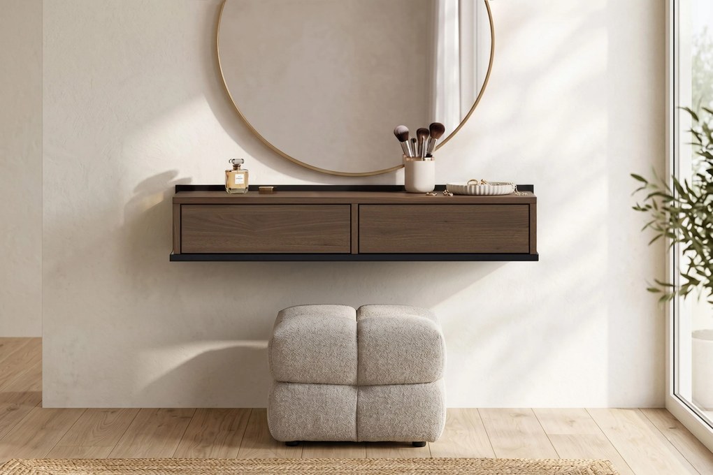 Toaletka wisząca Zenar 100 cm z szufladami - orzech elegant / czarny