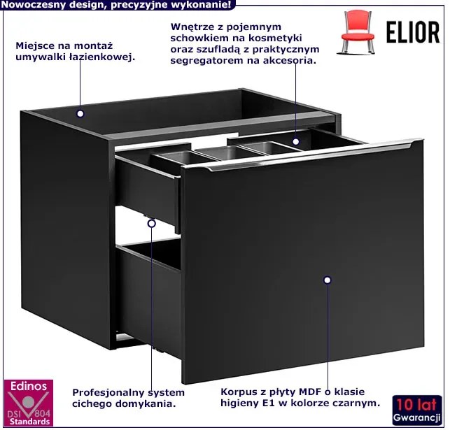 Czarna wisząca szafka pod umywalkę 60 cm G1-K25