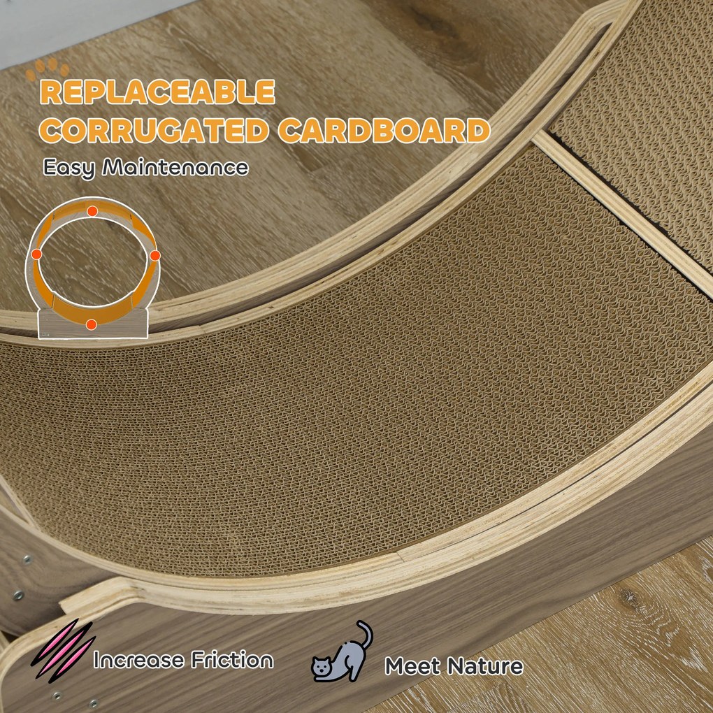 PawHut Bieżnia dla Kota, Koło dla Kota 91 cm z Hamulcem, Mata Do Drapania, Koło dla Zdrowej Aktywności Kolor Orzechowy