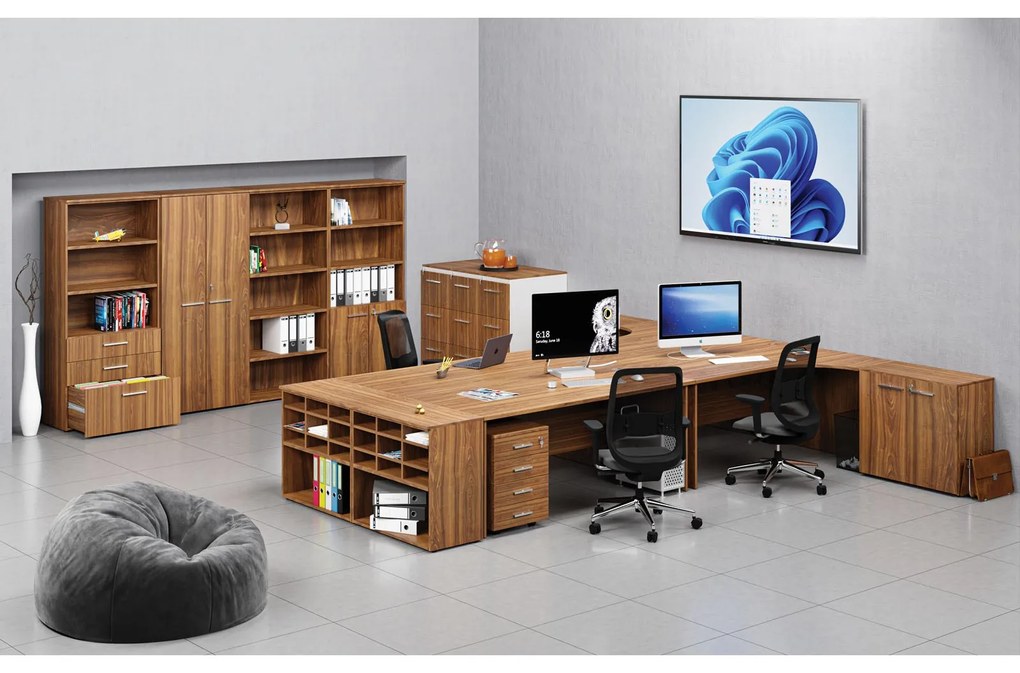 Kontenerek biurowy mobilny PRIMO WOOD, 3 szuflady, orzech
