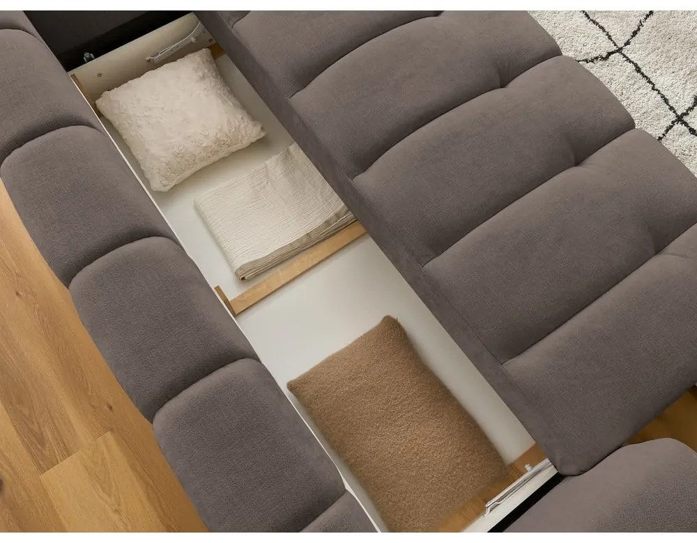 Szarobrązowa rozkładana/ze schowkiem sofa 251 cm Fuji – Bobochic Paris