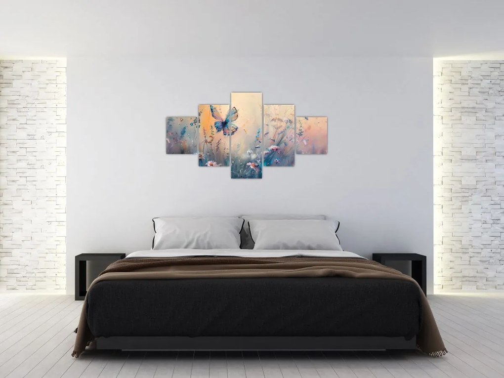 Obraz - Łąka z motylem II (125x70 cm)