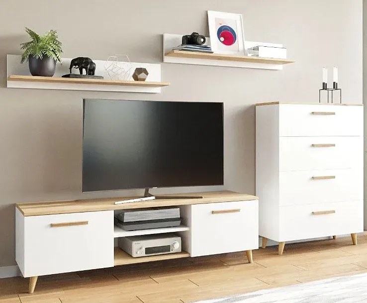 Komplet Mebli Biały Do Salonu + Dąb Biały Połysk G8-E10