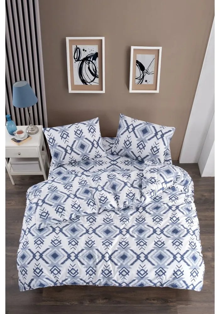 Biało-niebieska pościel dwuosobowa z prześcieradłem/4-częściowa 200x220 cm Geometric – Mila Home