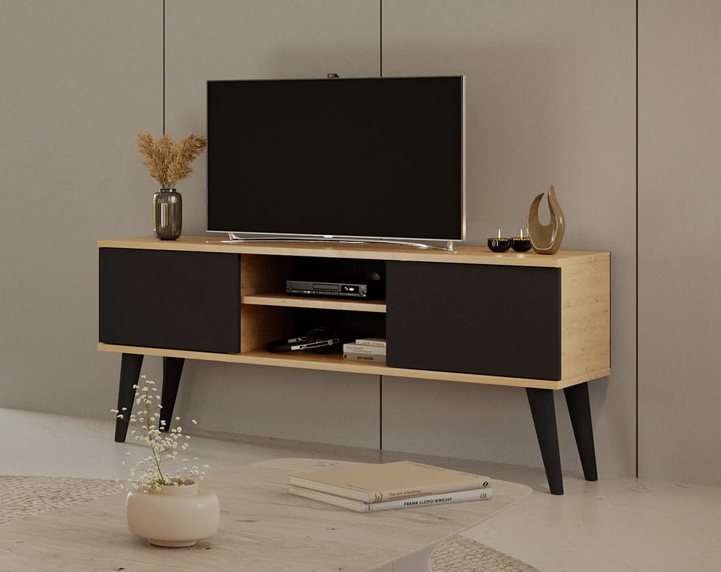 Nowoczesna szafka pod telewizor Toronto 120 dąb artisan/czarny
