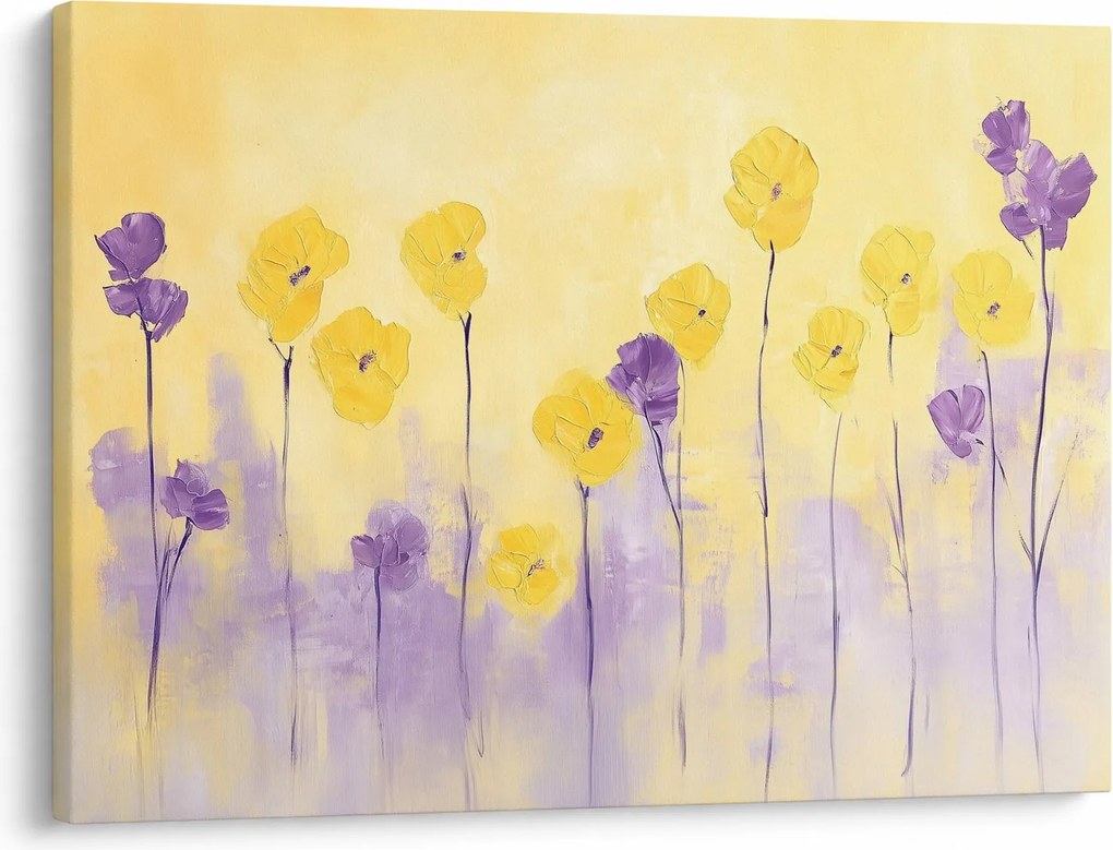Obraz - Fioletowe i żółte kwiatuszki (70x50 cm)