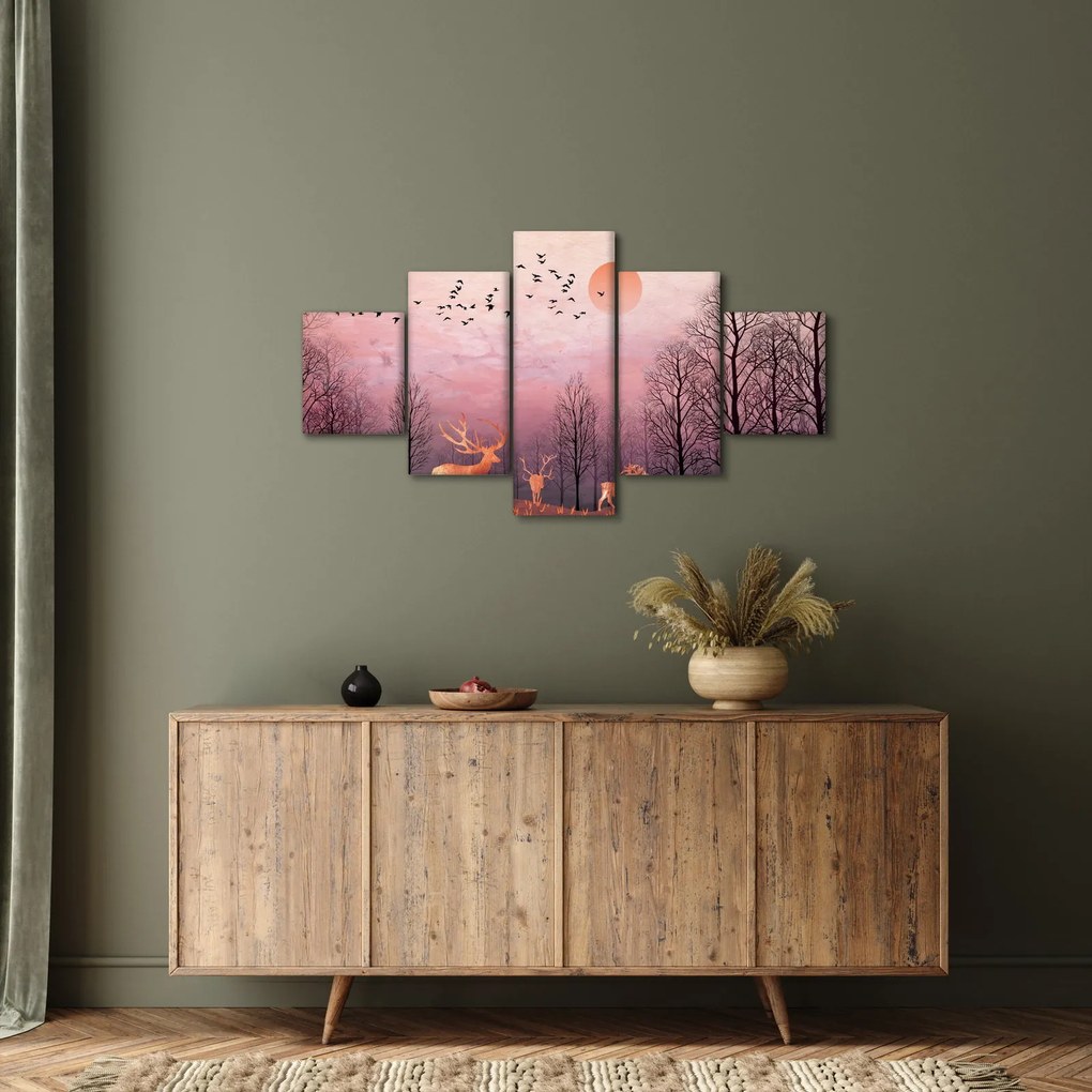 Zdjęcie - Jeleń w blasku zachodzącego słońca (125x70 cm)