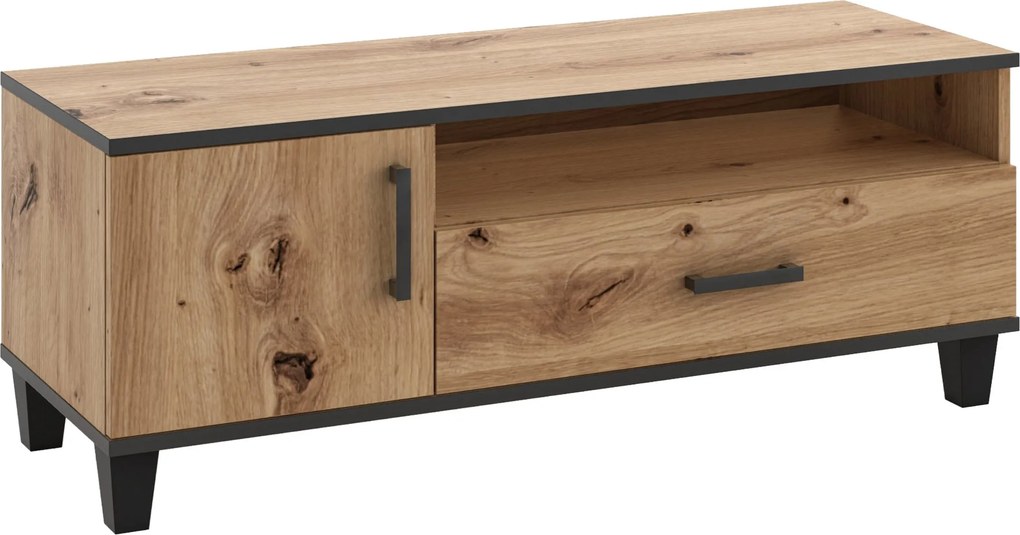 Szafka RTV stojąca CORTEZA 120 cm do Salonu z Szufladą - Dąb artisan