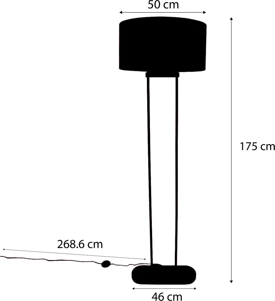 Mosiężna lampa podłogowa z owalnym kloszem z motywem liści i złotym wnętrzem 50 cm - Thijmen