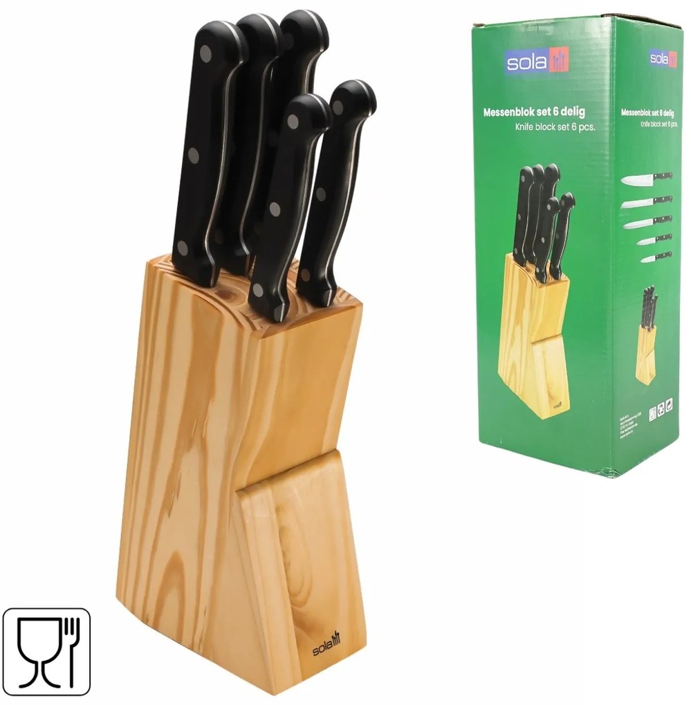 Zestaw noży SOLA KNIFE w drewnianym bloku, 6 szt.