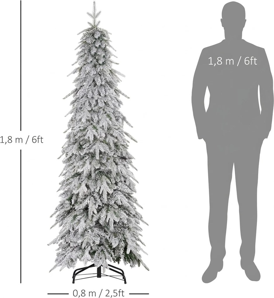 HOMCOM Choinka sztuczna 180 cm wyglądająca jak żywa, z 600 gęstymi gałęziami, sztuczny śnieg, samorozkładana | Aosom PL
