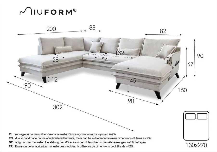 Ciemnoszary rozkładany narożnik (lewostronny/w kształcie litery U) Charming Charlie – Miuform