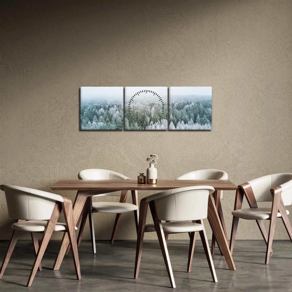 Obraz - Ośnieżone szczyty lasów (z zegarem) (90x30 cm)