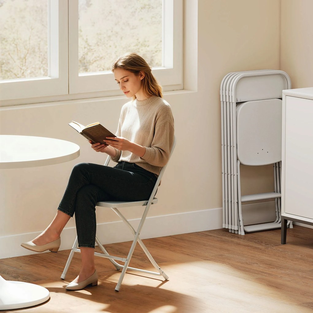 HOMCOM Zestaw 6 składanych krzeseł, składane krzesła z otworami odpływowymi, stalowy stelaż, uniwersalne, biały