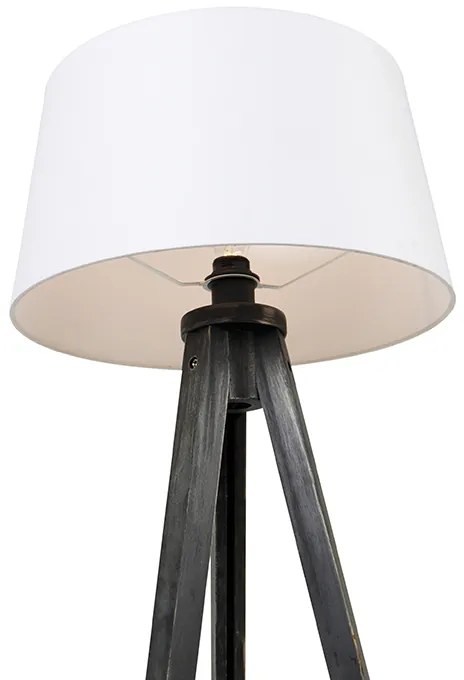 Statyw czarny z abażurem z lnu białym 45 cm - Tripod Classic klasyczny/Antyczny Oswietlenie wewnetrzne