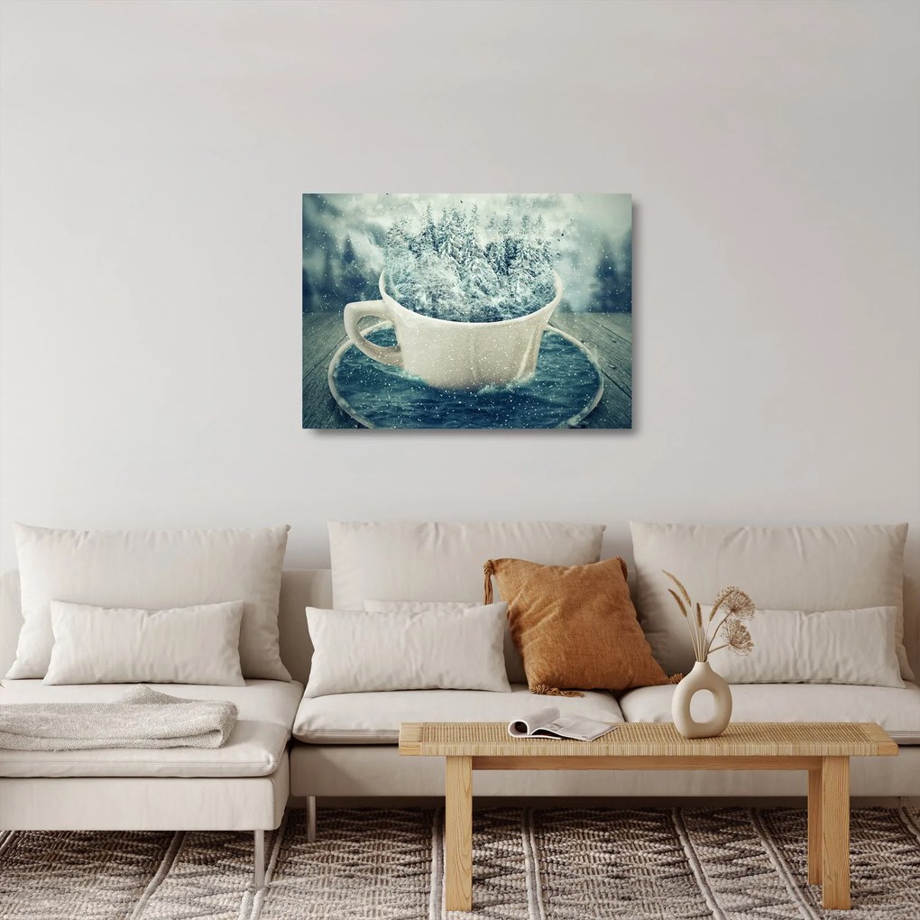 Obraz na szkle - Zimowy świat w kubeczku (70x50 cm)