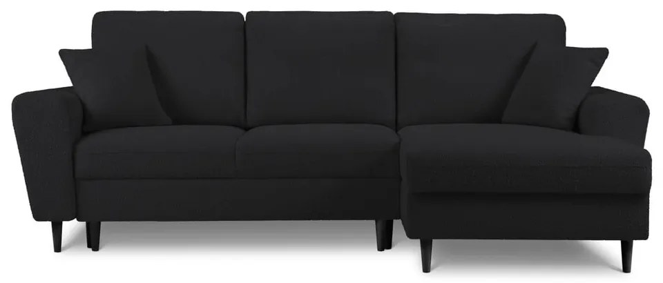 Czarny rozkładany/ze schowkiem narożnik z materiału bouclé (prawostronny/z szezlongiem) Kyoto – Cosmopolitan Design
