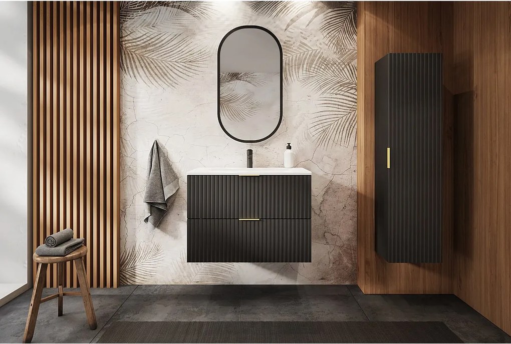 Szafka łazienkowa ryflowana FLOW 80 cm czarny