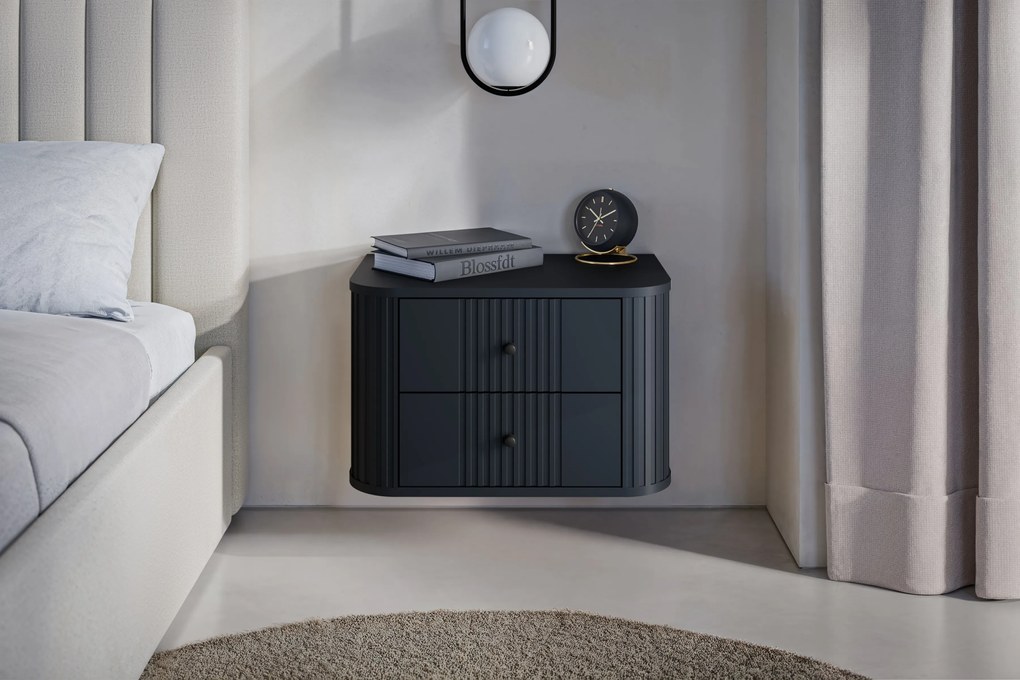 Zestaw szafek nocnych wiszących Vesper 56 cm - czarny / czarne uchwyty