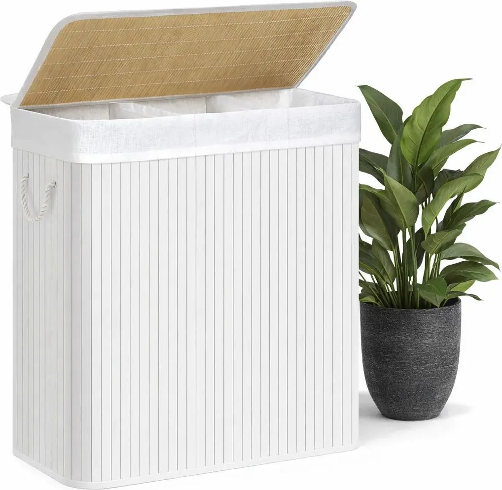 Biały bambusowy trzykomorowy kosz na pranie Z0-A27