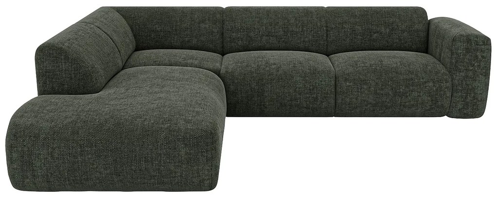 Kanapa duża narożna lewostronna z oparciem szezlongowym w zielonej melanżowej tkaninie POGNI od Maison Céphy