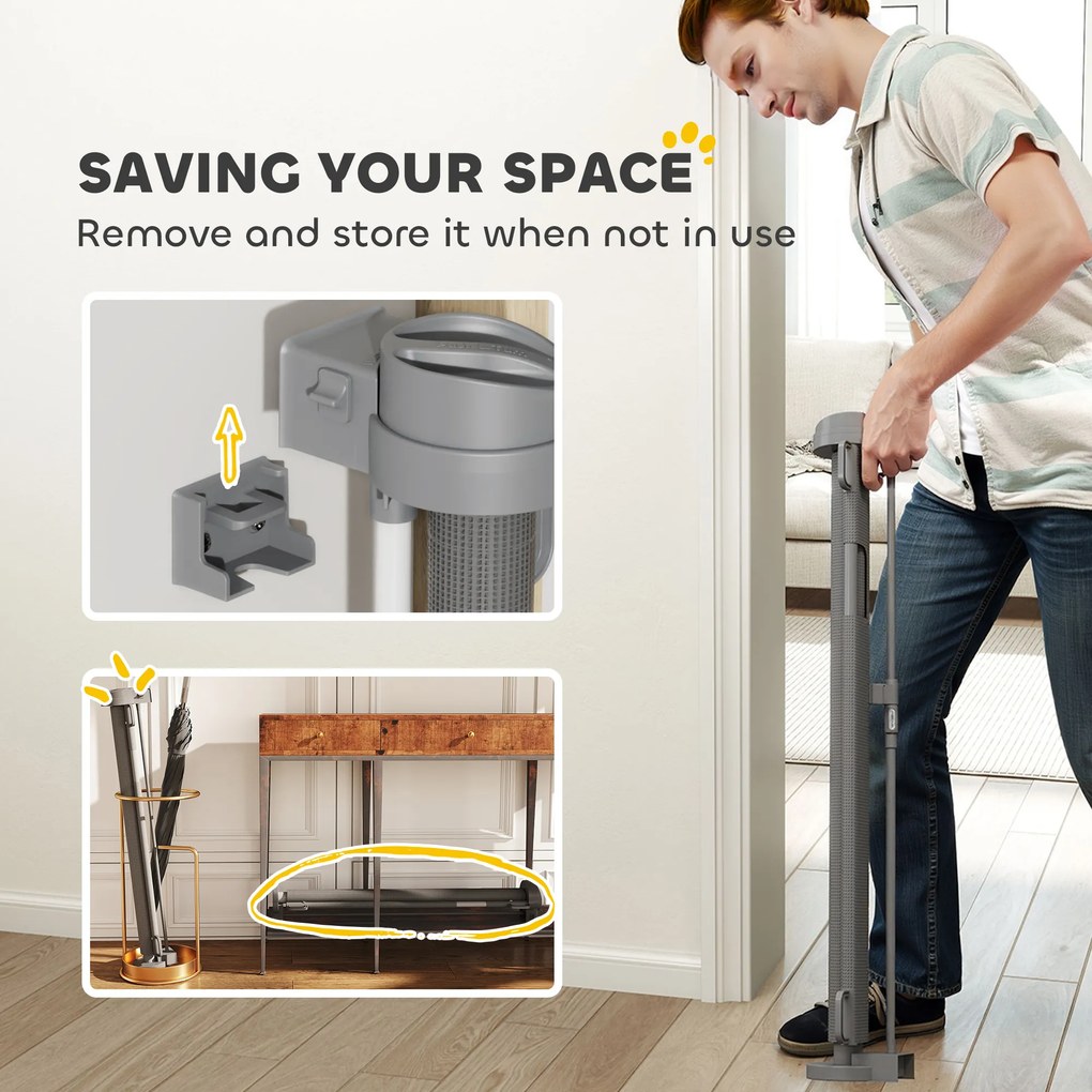 PawHut Rozsuwana bramka ochronna na schody 0-136cm Wysokość 87 cm Bramka dla zwierząt domowych 142 x 10 x 87 cm Szara