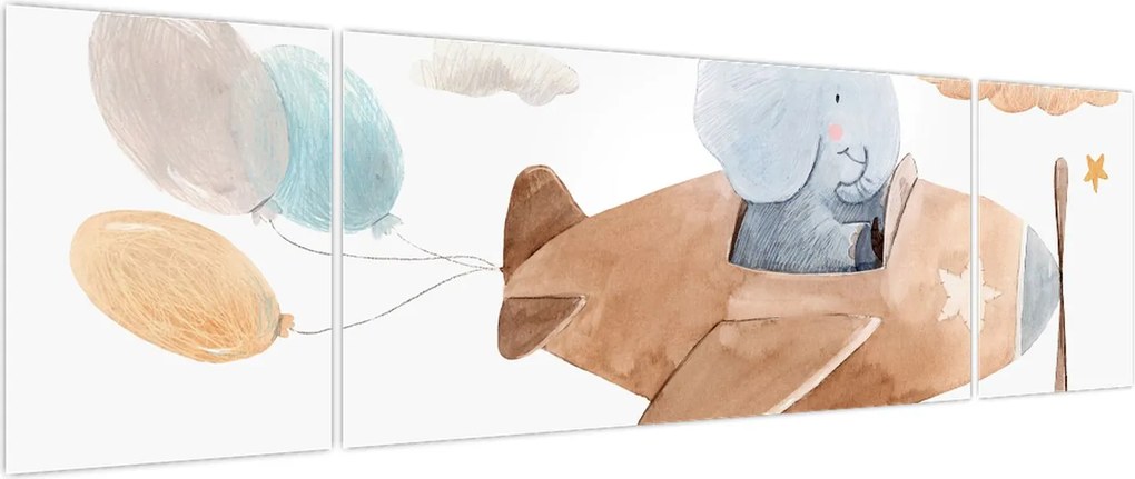 Obraz - Akwarela słoń w samolocie (170x50 cm)