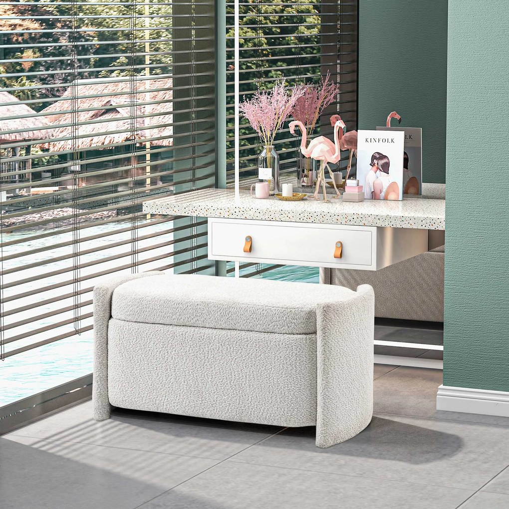 HOMCOM Ławka tapicerowana z miejscem do przechowywania kremowobiała elegancka 105x44x45 cm | Aosom PL